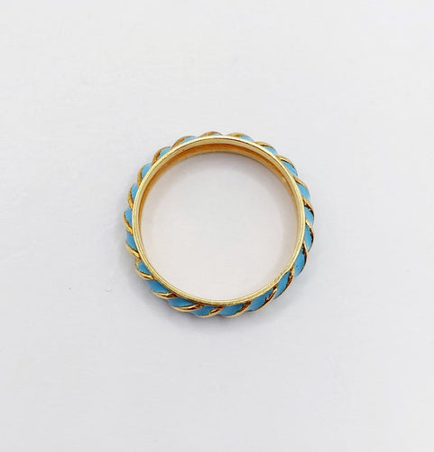 Bague 55.5 Bague jonc vintage en or jaune 18k à émail bleu ciel 58 Facettes A06937
