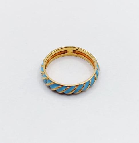 Bague 55.5 Bague jonc vintage en or jaune 18k à émail bleu ciel 58 Facettes A06937