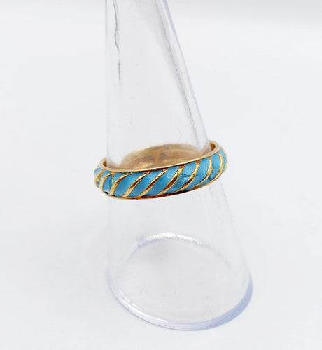 Bague 55.5 Bague jonc vintage en or jaune 18k à émail bleu ciel 58 Facettes A06937
