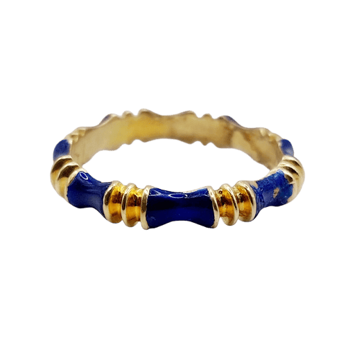 Bague 55 Bague jonc vintage style bambou en or 14k et émail bleu 58 Facettes A06939