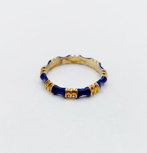 Bague 55 Bague jonc vintage style bambou en or 14k et émail bleu 58 Facettes A06939