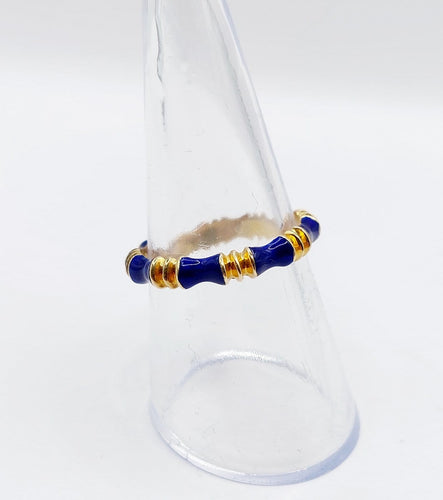 Bague 55 Bague jonc vintage style bambou en or 14k et émail bleu 58 Facettes A06939