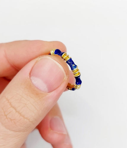 Bague 55 Bague jonc vintage style bambou en or 14k et émail bleu 58 Facettes A06939