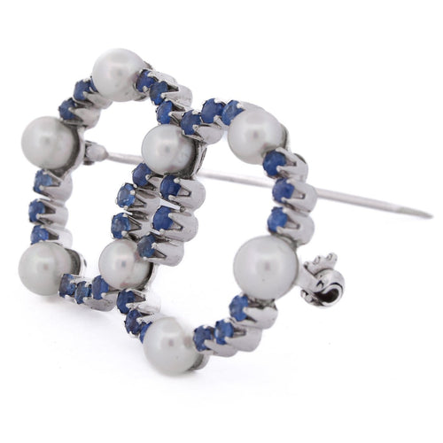 Broche Spilla vintage - Broche en or blanc 18 kt perles et saphirs 58 Facettes SP12 '(5839)