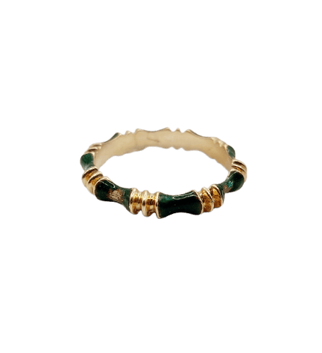 Bague 55.5 Bague jonc vintage style bambou en or 14k et émail vert 58 Facettes A06940