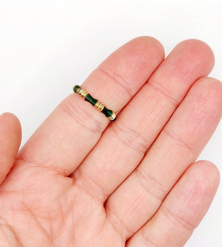 Bague 55.5 Bague jonc vintage style bambou en or 14k et émail vert 58 Facettes A06940