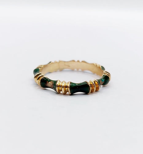 Bague 55.5 Bague jonc vintage style bambou en or 14k et émail vert 58 Facettes A06940