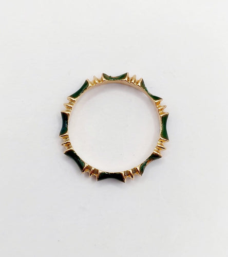Bague 55.5 Bague jonc vintage style bambou en or 14k et émail vert 58 Facettes A06940