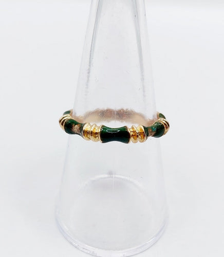 Bague 55.5 Bague jonc vintage style bambou en or 14k et émail vert 58 Facettes A06940