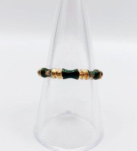 Bague 55.5 Bague jonc vintage style bambou en or 14k et émail vert 58 Facettes A06940