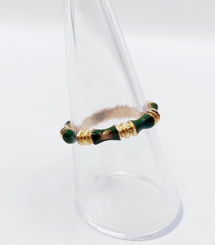 Bague 55.5 Bague jonc vintage style bambou en or 14k et émail vert 58 Facettes A06940