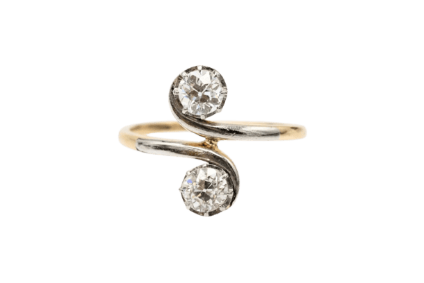 Bague 54 Toi et Moi - Bague en or jaune 18 carats et platine, diamants 0,85 ct 58 Facettes 11996