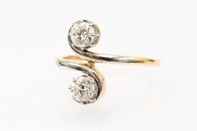 Bague 54 Toi et Moi - Bague en or jaune 18 carats et platine, diamants 0,85 ct 58 Facettes 11996