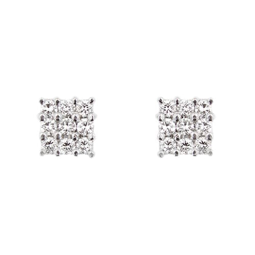 Boucles d'oreilles Boucles d’oreilles - Puces carrées en or blanc 18 ct et diamants 58 Facettes 39097