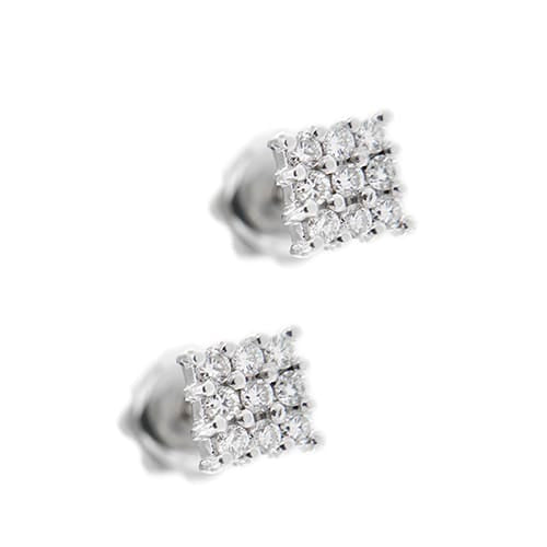 Boucles d'oreilles Boucles d’oreilles - Puces carrées en or blanc 18 ct et diamants 58 Facettes 39097