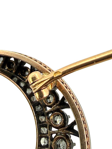 Broche Broche croissant de lune Napoléon III en or 18 ct, argent et diamants 58 Facettes Crois
