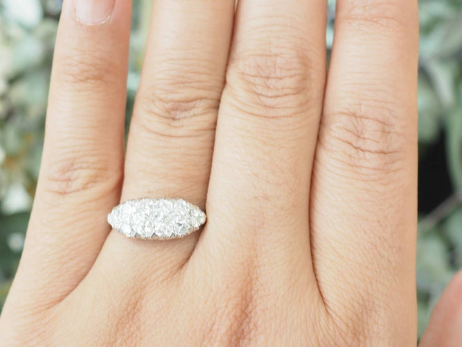 Bague 58.5 Bague alliance vintage en or blanc 18 carats et diamants 1 ct 58 Facettes 33678