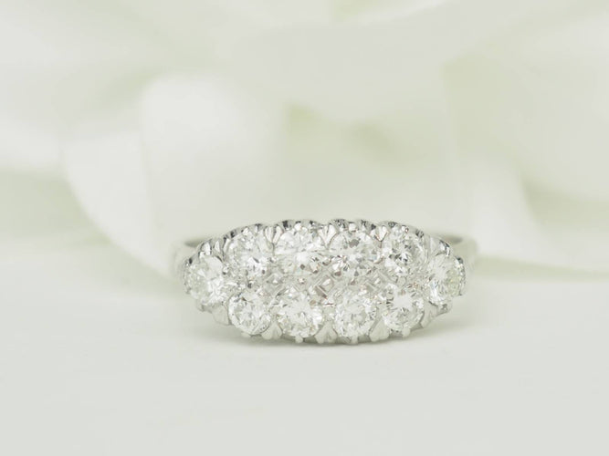 Bague 58.5 Bague alliance vintage en or blanc 18 carats et diamants 1 ct 58 Facettes 33678