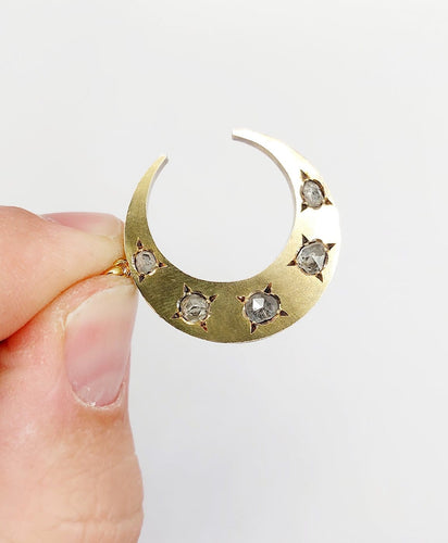 Pendentif Pendentif croissant de lune antique en or 18k et diamants taille rose 58 Facettes A06855