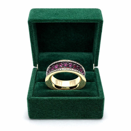 Bague 52 Bague bandeau en or jaune 18k avec rubis et diamants 58 Facettes 50384