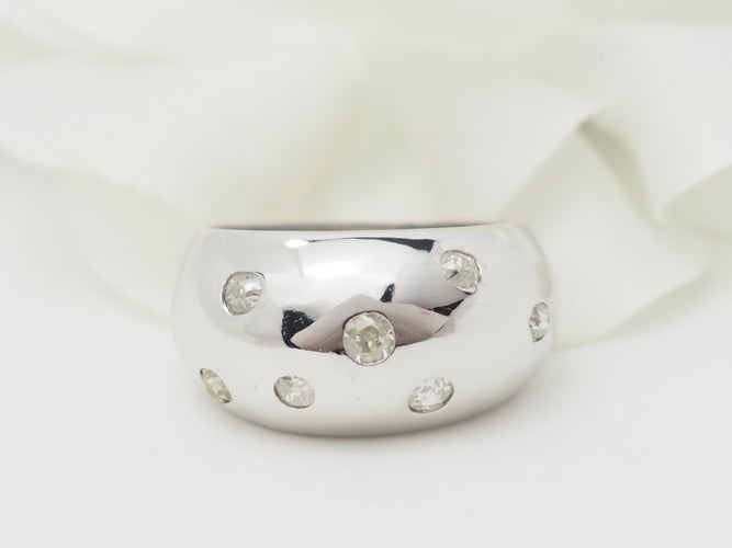 Bague 56 Bague jonc large en or blanc 18 carats et diamants taille ancienne 58 Facettes 33711