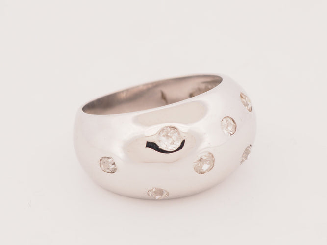 Bague 56 Bague jonc large en or blanc 18 carats et diamants taille ancienne 58 Facettes 33711