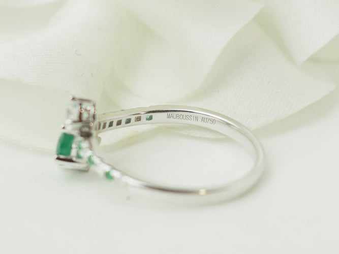 Bague 54 Mauboussin Duo d’Espérance - Bague croisée en or blanc avec émeraudes et diamants 58 Facettes 33715