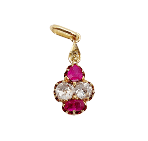 Pendentif Pendentif antique en or 14k avec diamants taille ancienne et rubis (circa 1920) 58 Facettes A06833