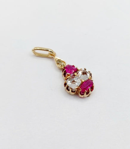 Pendentif Pendentif antique en or 14k avec diamants taille ancienne et rubis (circa 1920) 58 Facettes A06833