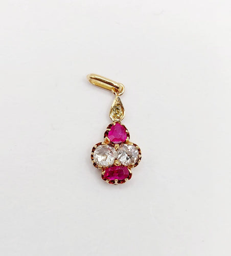 Pendentif Pendentif antique en or 14k avec diamants taille ancienne et rubis (circa 1920) 58 Facettes A06833