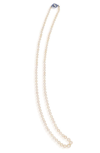 Collier Collier de perles de culture en chute crème en or gris, saphirs et diamants 58 Facettes 268257