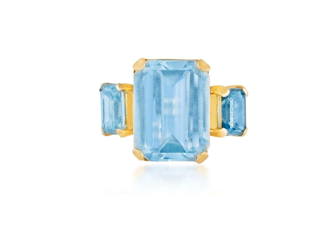 Bague 54 Bague en or jaune avec topaze rectangulaire 14,50 ct et zircons bleus 58 Facettes 248534
