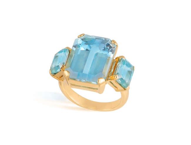 Bague 54 Bague en or jaune avec topaze rectangulaire 14,50 ct et zircons bleus 58 Facettes 248534