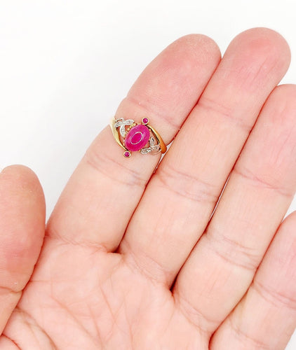 Bague 54 Bague Art nouveau en or 18k et platine, rubis cabochon et diamants 58 Facettes A06780