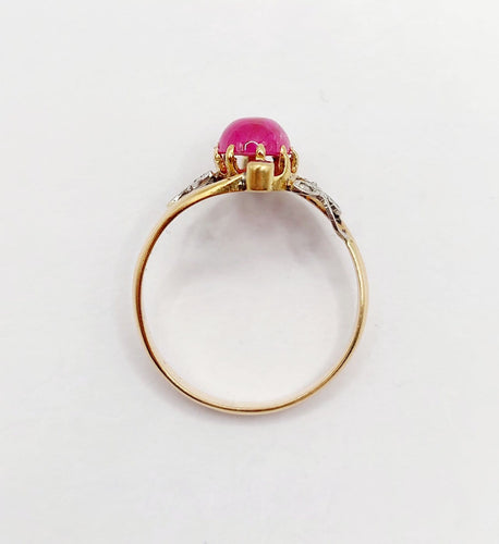 Bague 54 Bague Art nouveau en or 18k et platine, rubis cabochon et diamants 58 Facettes A06780