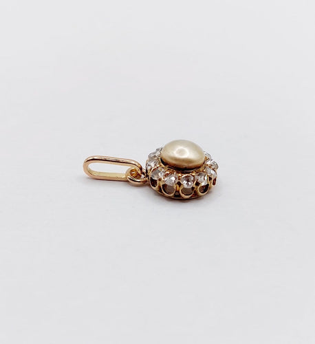 Pendentif Pendentif victorien en or rose 14k avec perle et diamants 58 Facettes A06881