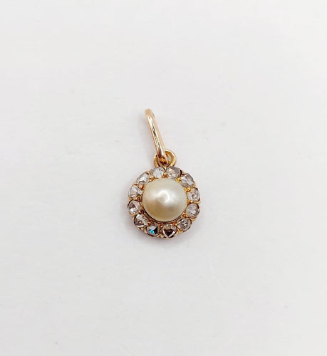 Pendentif Pendentif victorien en or rose 14k avec perle et diamants 58 Facettes A06881