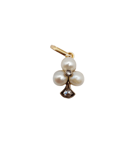 Pendentif Pendentif trèfle victorien en or rose 14k, perles et diamants taille rose 58 Facettes A06883