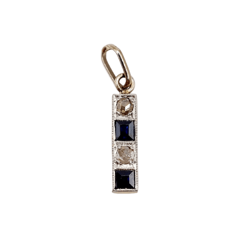 Pendentif Pendentif Art déco en or blanc 18k avec diamants taille rose et saphirs synthétiques 58 Facettes A06877