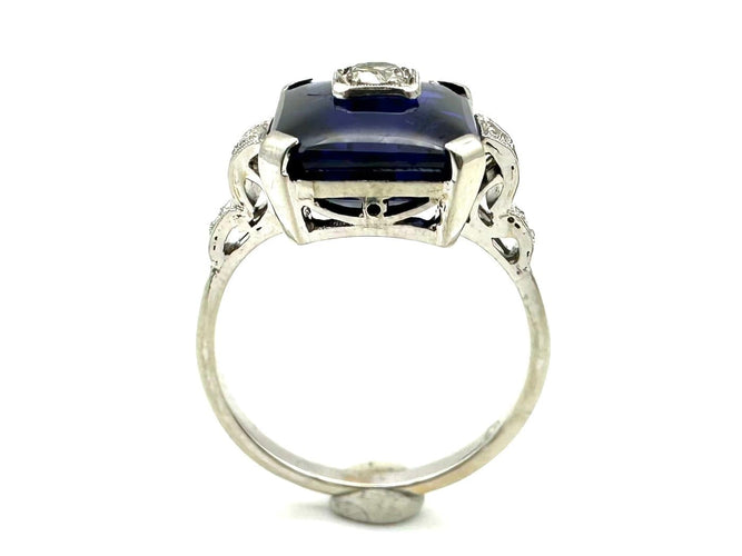 Bague 54 Bague Art déco en or blanc 580/00, saphir synthétique et diamants 58 Facettes BAGUE VINTAGE