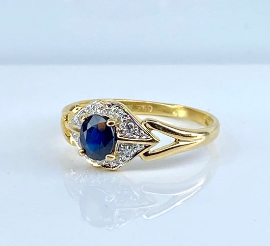 Bague 48 Bague en or 18 carats avec saphir et diamants 58 Facettes AB705