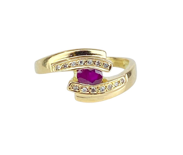 Bague 50 Bague en or jaune 18 carats rubis et diamants 58 Facettes AB706