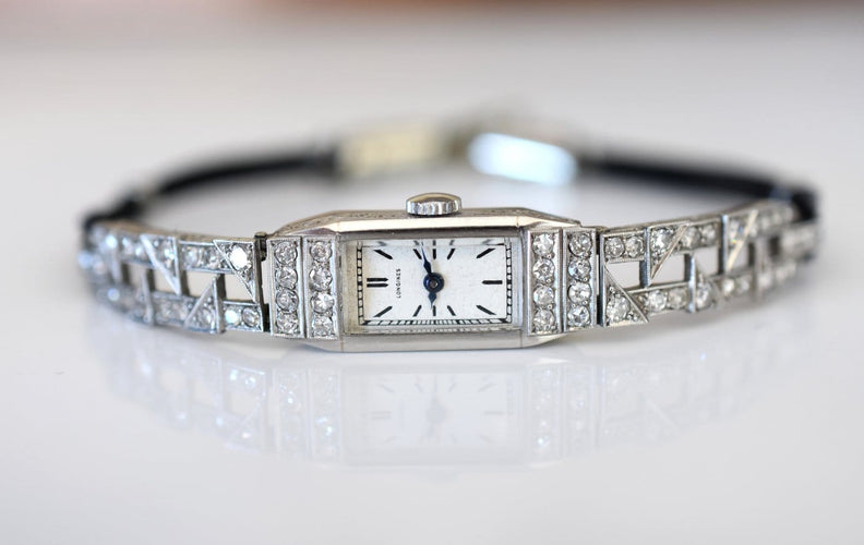 Montre Longines Art Déco - Montre en platine et diamants 58 Facettes LON-500