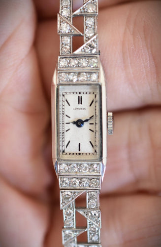Montre Longines Art Déco - Montre en platine et diamants 58 Facettes LON-500