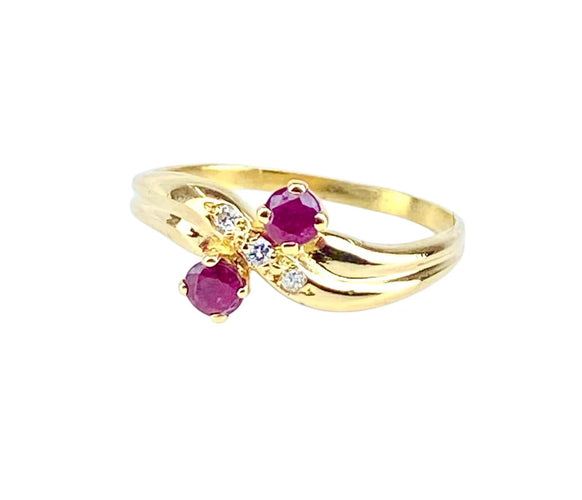Bague 50 Bague toi et moi en or jaune 18 carats, rubis et diamants 58 Facettes AB707