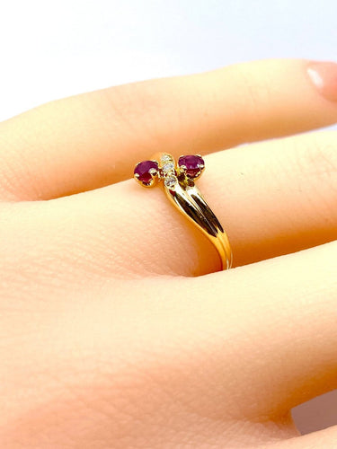 Bague 50 Bague toi et moi en or jaune 18 carats, rubis et diamants 58 Facettes AB707