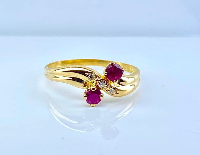 Bague 50 Bague toi et moi en or jaune 18 carats, rubis et diamants 58 Facettes AB707