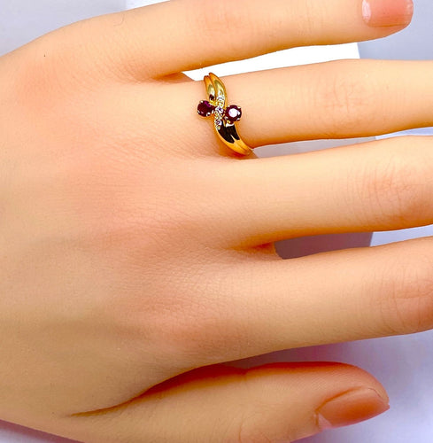 Bague 50 Bague toi et moi en or jaune 18 carats, rubis et diamants 58 Facettes AB707