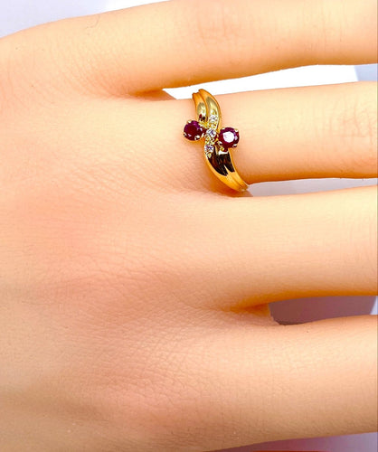 Bague 50 Bague toi et moi en or jaune 18 carats, rubis et diamants 58 Facettes AB707