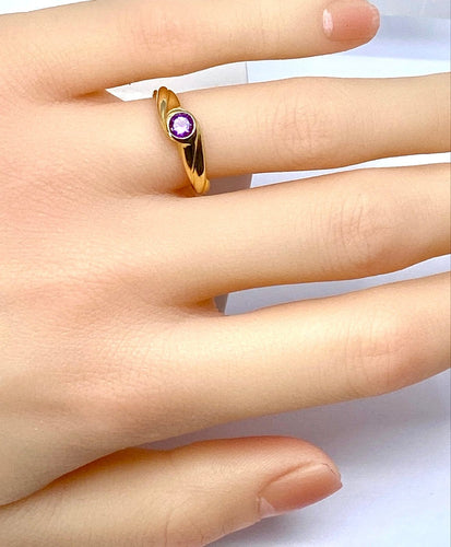 Bague 51 Bague jonc en or jaune 18 carats avec améthyste 58 Facettes AB708